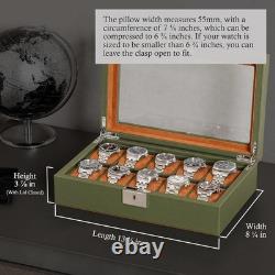 Watch Display Case 10 Slot Green & Tan Suede Organizer Storage Glass Lid Men Box