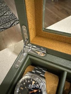 Watch Display Case 10 Slot Green & Tan Suede Organizer Storage Glass Lid Men Box Watch Display Case 10 Slot Green & Tan Suede Organizer Storage Glass Lid Men Box