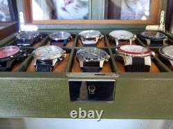 Watch Display Case 10 Slot Green & Tan Suede Organizer Storage Glass Lid Men Box