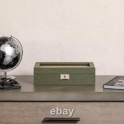 Watch Display Case 10 Slot Green & Tan Suede Organizer Storage Glass Lid Men Box
