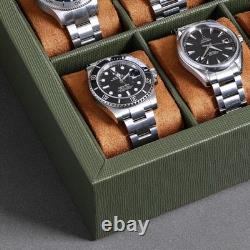 Watch Display Case 10 Slot Green & Tan Suede Organizer Storage Glass Lid Men Box