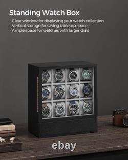 Watch Display Case 12 Slot Vertical Luxury Wood & Velvet Organizer Storage Box