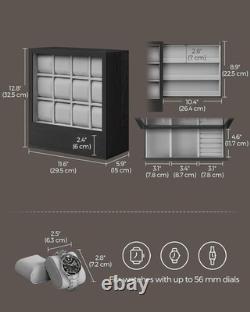 Watch Display Case 12 Slot Vertical Luxury Wood & Velvet Organizer Storage Box