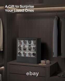 Watch Display Case 12 Slot Vertical Luxury Wood & Velvet Organizer Storage Box