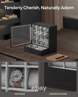 Watch Display Case 12 Slot Vertical Luxury Wood & Velvet Organizer Storage Box