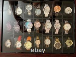 Watch Display Case 21 Slot Ebony Wood & Leather Organizer Storage Glass Lid Box