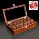 Watch Display Case Box Glass Holder 12 Slots Pillow Solid Wooden Watch Storage