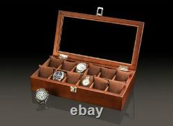 Watch Display Case Box Glass Holder 12 Slots Pillow Solid Wooden Watch Storage