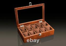 Watch Display Case Box Glass Holder 12 Slots Pillow Solid Wooden Watch Storage