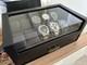 Watch Display Case Luxury 12 Slot Black Wood & Leather Organizer Storage Box