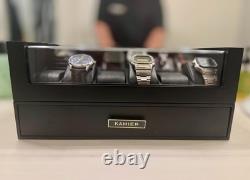Watch Display Case Luxury 12 Slot Black Wood & Leather Organizer Storage Box