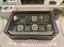 Watch Display Case Luxury 12 Slot Black Wood & Leather Organizer Storage Box
