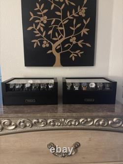 Watch Display Case Luxury 12 Slot Black Wood & Leather Organizer Storage Box