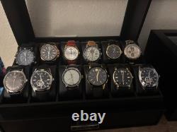 Watch Display Case Luxury 12 Slot Black Wood & Leather Organizer Storage Box