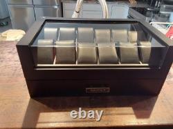 Watch Display Case Luxury 12 Slot Black Wood & Leather Organizer Storage Box