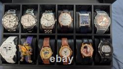 Watch Display Case Luxury 12 Slot Black Wood & Leather Organizer Storage Box