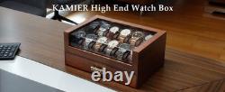 Watch Display Case Luxury 12 Slot Walnut Wood & Leather Organizer Storage Box