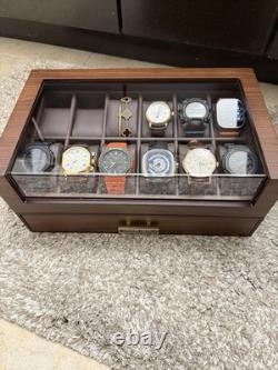 Watch Display Case Luxury 12 Slot Walnut Wood & Leather Organizer Storage Box