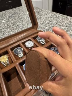 Watch Display Case Luxury 8 Slot Tan Leather & Brown Storage Lock Organizer Box