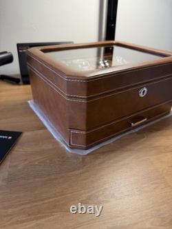Watch Display Case Luxury 8 Slot Tan Leather & Brown Storage Lock Organizer Box
