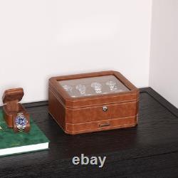 Watch Display Case Luxury 8 Slot Tan Leather & Brown Storage Lock Organizer Box