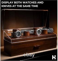 Watch & Pocket Knife Display Case Acrylic Hinged Cover-Felt Lined-New
