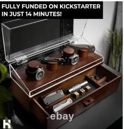 Watch & Pocket Knife Display Case Acrylic Hinged Cover-Felt Lined-New