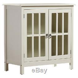 White Display Cabinet Case Glass Doors Shelf Dining Room China Storage Organizer