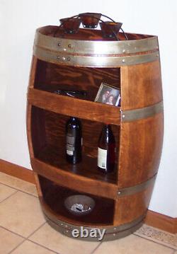 Wine barrel wine bottle cabinet with shelves, Wine display case Wine storage oak