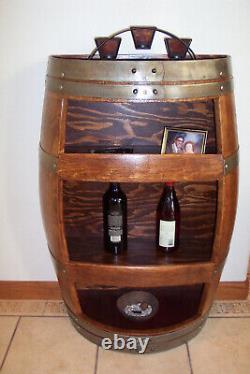 Wine barrel wine bottle cabinet with shelves, Wine display case Wine storage oak