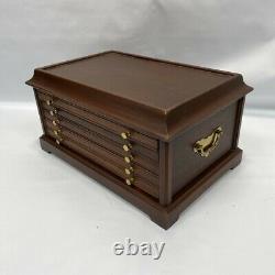 Wood Brass Medal Chest 5 Drawer Coin Case 48+ Silver Dollar Display Storage Box
