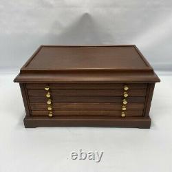 Wood Brass Medal Chest 5 Drawer Coin Case 48+ Silver Dollar Display Storage Box