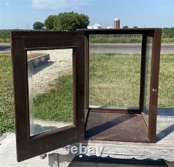 Wood Display Case, Vintage Showcase, Cupboard, Country Store, Wooden Case Mirror