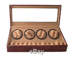 Wood Dual Double Quad Automatic Watch Winder Burl Display Storage Case Box 8+12