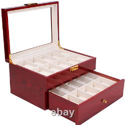 Wood Watch Box 20 Slots Glass Top Mens Watch Display Case Watch Box Organizer