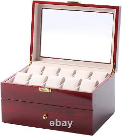 Wood Watch Box 20 Slots Glass Top Mens Watch Display Case Watch Box Organizer