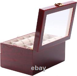 Wood Watch Box 20 Slots Glass Top Mens Watch Display Case Watch Box Organizer