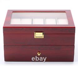 Wood Watch Box 20 Slots Glass Top Mens Watch Display Case Watch Box Organizer