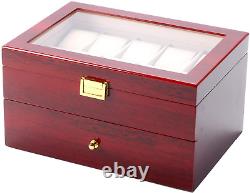 Wood Watch Box 20 Slots Glass Top Mens Watch Display Case Watch Box Organizer
