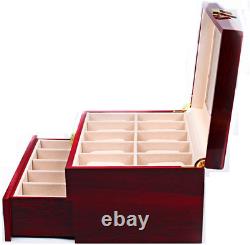 Wood Watch Box 20 Slots Glass Top Mens Watch Display Case Watch Box Organizer