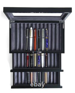 Wood pen display case 36 slot Fountain pen Box storage Organizer with drawer