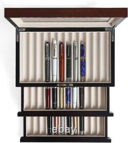 Wood pen display case 36 slot Fountain pen Box storage Organizer with drawer