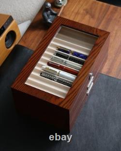 Wood pen display case 36 slot Fountain pen Box storage Organizer with drawer