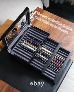 Wood pen display case 36 slot Fountain pen Box storage Organizer with drawer