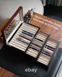 Wood pen display case 36 slot Fountain pen Box storage Organizer with drawer