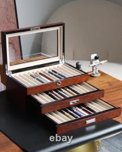 Wood pen display case 36 slot Fountain pen Box storage Organizer with drawer
