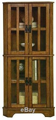 Wooden Corner Curio Cabinet Glass Doors Display Shelves Storage Case 4 Shelf
