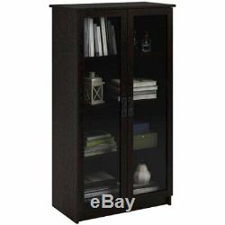 Wooden Glass Door Espresso Bookcase Bookshelf Media Cabinet Display Storage