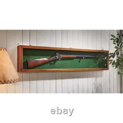 Wooden Gun Sword Display Case Hanging Wall Mount Storage Rack Glass Lid