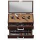 Wooden Lockable Pocket Knife Storage Case with2 Drawers for Knives Watches Wallet